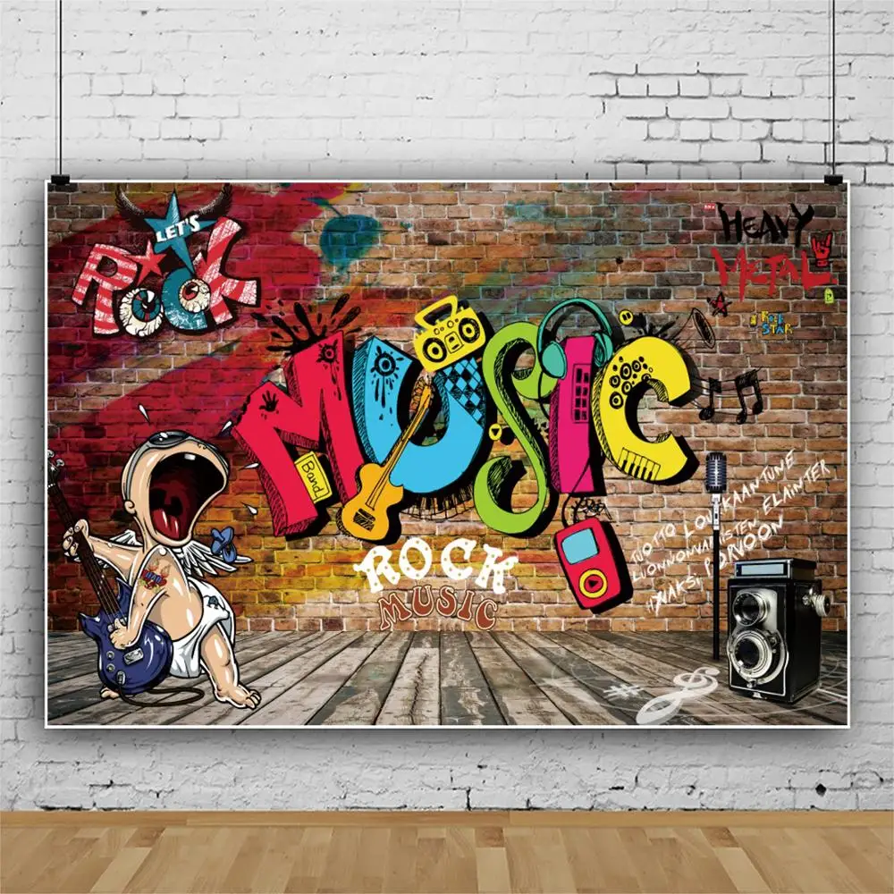Laeacco декорации с граффити для фотографии кирпичная стена гранж узор рок музыка вечерние Детские Портретные Фото фоны фотосессия
