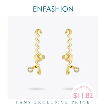 

ENFASHION Punk Geometric Wave Stud Earrings For Women Gold Color Minimalist Crystal Earings Fashion Jewelry Oorbellen EC191062