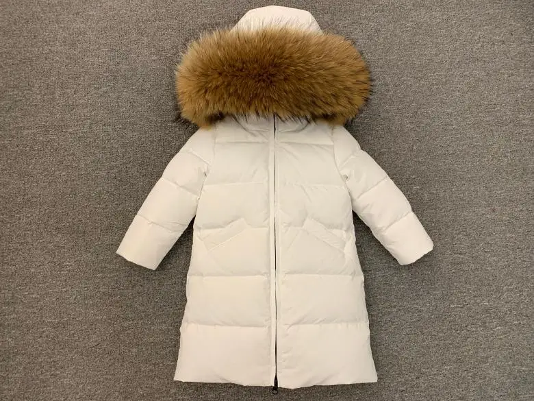 Зимний комбинезон для детей от 1 до 8 лет, пуховые парки с натуральным большим мехом для мальчиков до-30 градусов Длинная зимняя куртка для девочек плотная теплая детская верхняя одежда, пальто