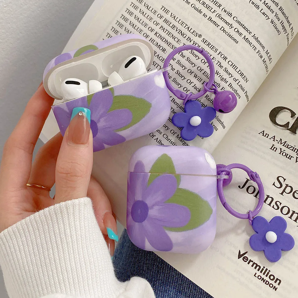 Korean Flower Decoration Cases with Bells Keyring For Apple AirPods 2 Pro 1 Case Cute Bluetooth Earphone Accessories Soft Cover