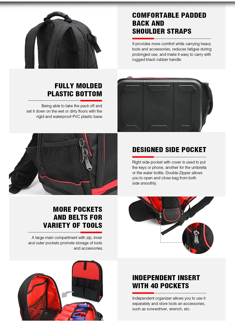 Bolsa de herramientas impermeable WORKPRO mochila de almacenamiento de 17 pulgadas