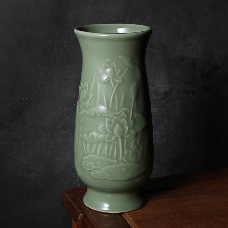 

Classic Green Porcelain Vase Chinese Arts Crafts Decor Contracted Porcelain Flower Bird (Lotus) Vase Used With Chinese Tea Set