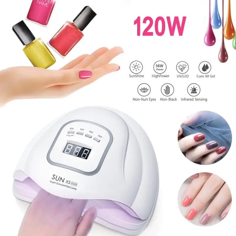 

SUN X5 Max 120W UV LED Lamp Nail Dryer Phototherapy Machine Nail Tools 30s/60s/99s Three-stop Timing Smart Sensor Nails Dryer