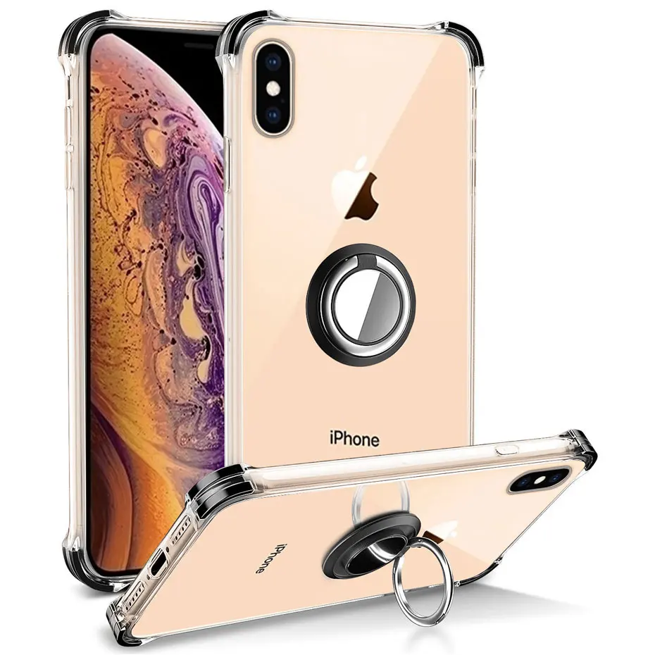 Прозрачный ударопрочный Магнитный чехол для XR X XS Max 8 7 6 S Plus с кольцом-держателем