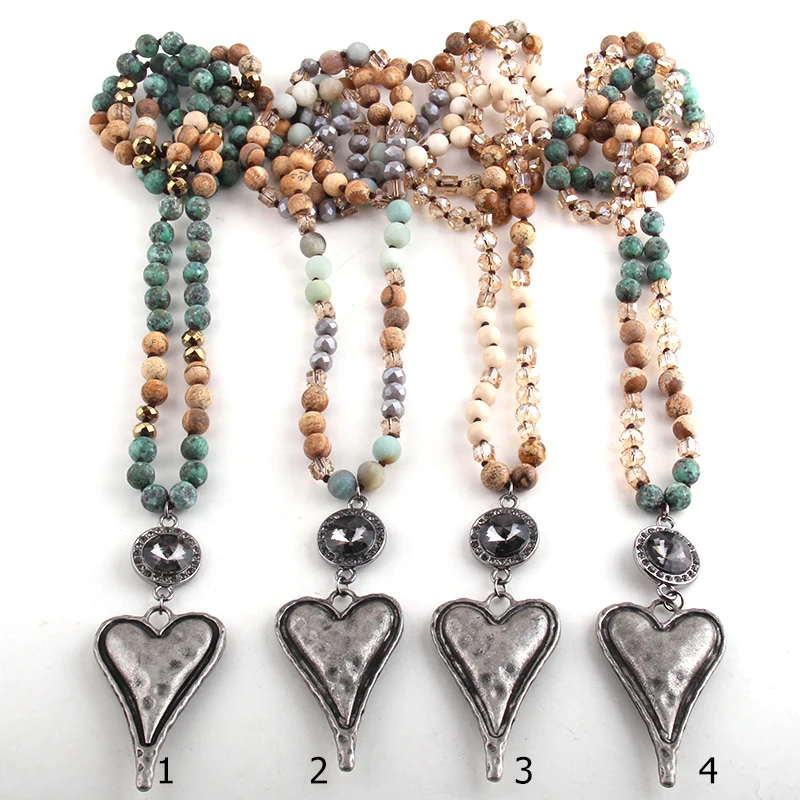 Fashion Bohemian Tribal Jewelry Natural Stone Crystal Glass Long