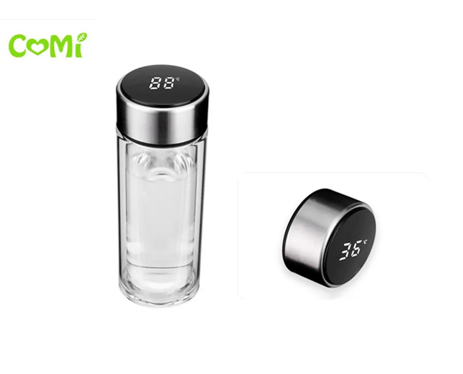 

2019 New Double wall glass water bottles with tea infuser Business drinking smart water bottles Portable for man