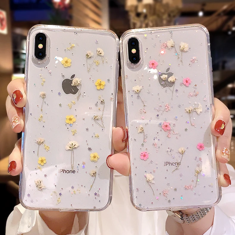 Real Dried Flowers Soft Cover for Huawei Y6 Y7 Y5 Y9 Prime 2019 2018 P10 P9 PLUS P Smart 2020 Z Y9S Y5p Y6p Y7p Y8P | Мобильные