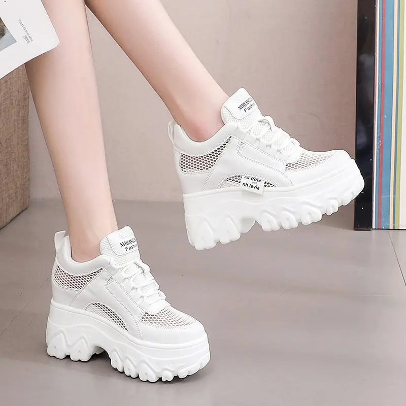 Breathable Mesh Chunky White Sneakers Women Summer Hollow Out Mesh Platform Sandals Woman Height Increased Casual Shoe 10cm women shoes,casual sneakers,women sneakers