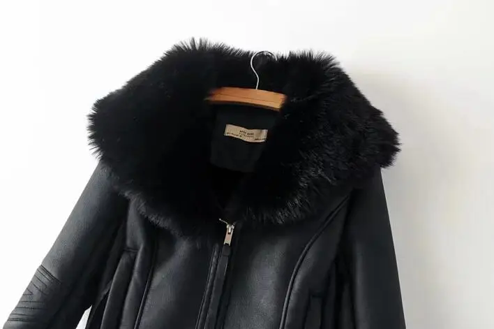 Новая зимняя теплая женская меховая куртка Верхняя одежда с воротником на молнии черная кожаная верхняя одежда в стиле панк