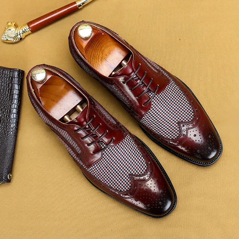 Men's Dress Shoes Leather Ventilation Lace-Up Fashion Bullock Men Shoes Formal Business Casual Spring Summer New