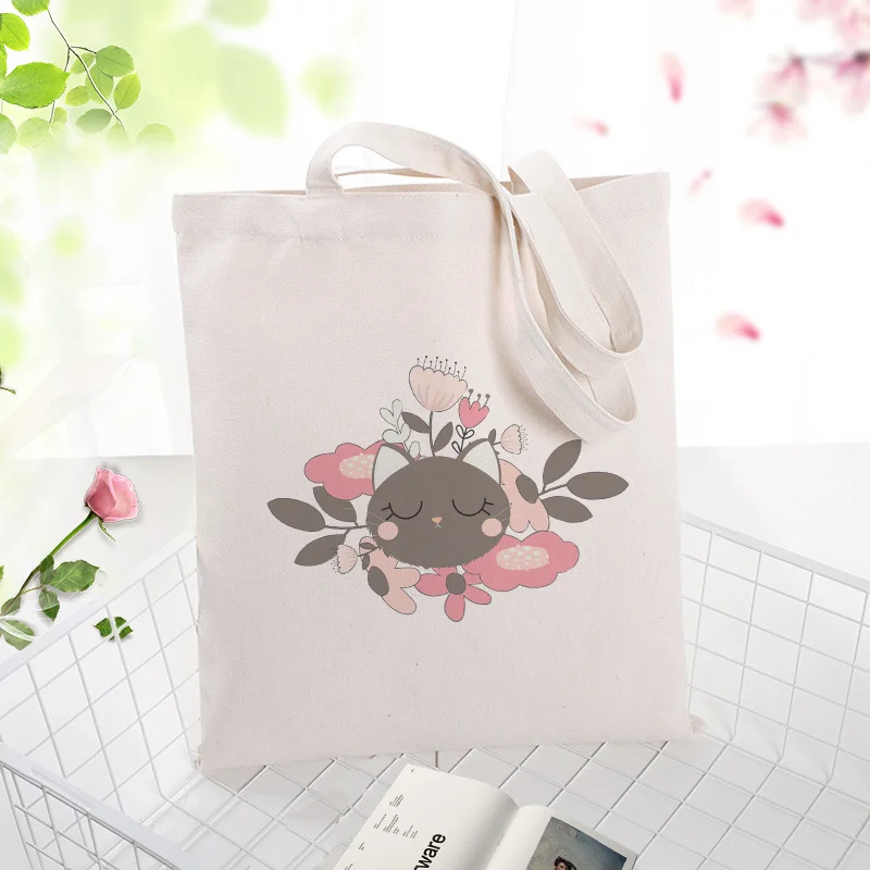 Кошка сумка Холст сумка хозяйственная сумка на заказ Печать текстовый логотип DIY ежедневное использование эко экологическая многоразовая утилизация