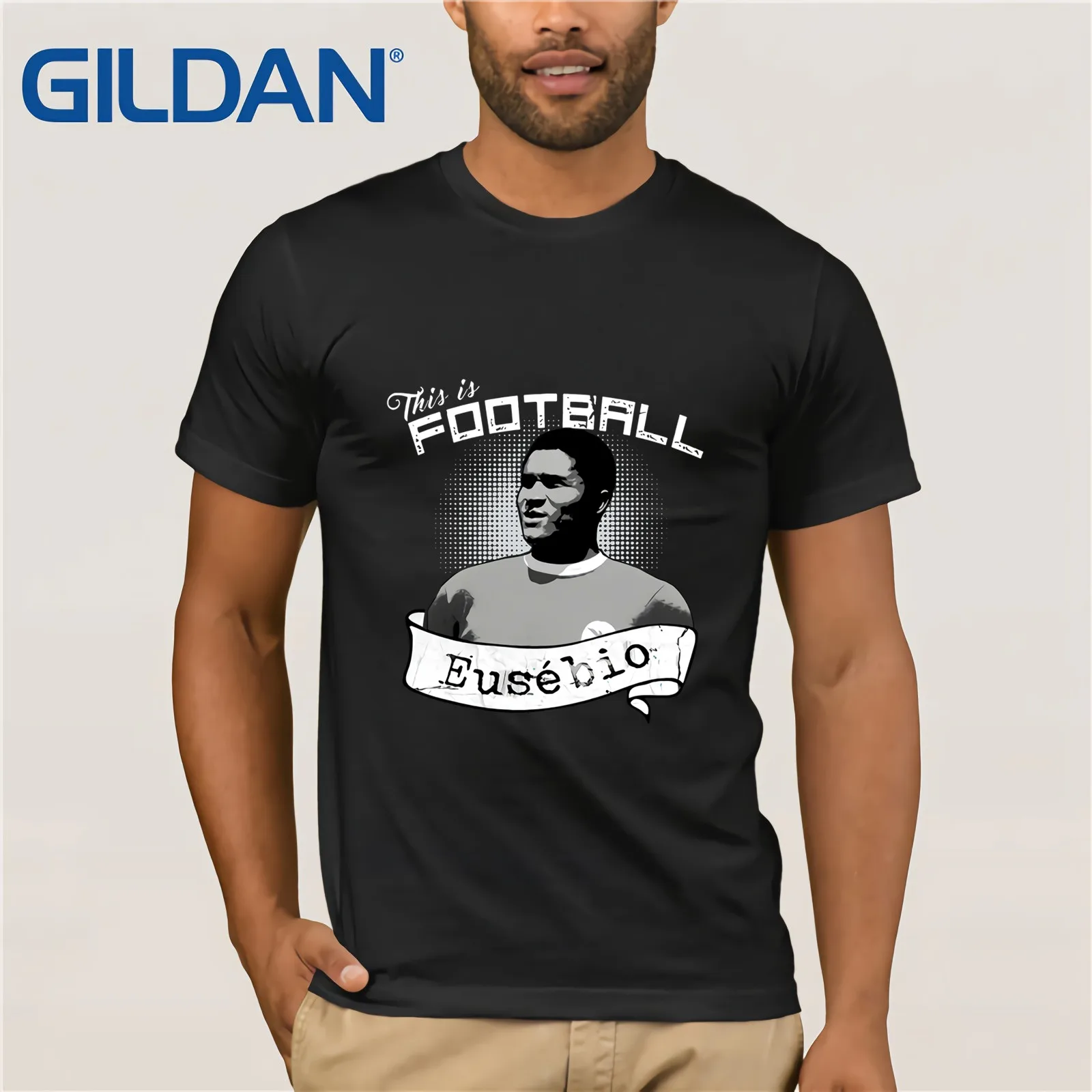 

Footballer Legend T-Shirt Player Eusebio Soccerer Portugal Benfica Classic Eusebio for Men Tops Vintage Crew Neck