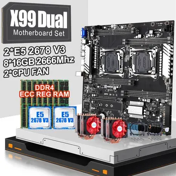 

X99 Dual CPU motherboard set with 2pcs XEON E5 2678V3 CPU and 8*16gb=128gb ddr4 ecc reg 2666mhz ECC REG RAM MEMORY and cpu fan