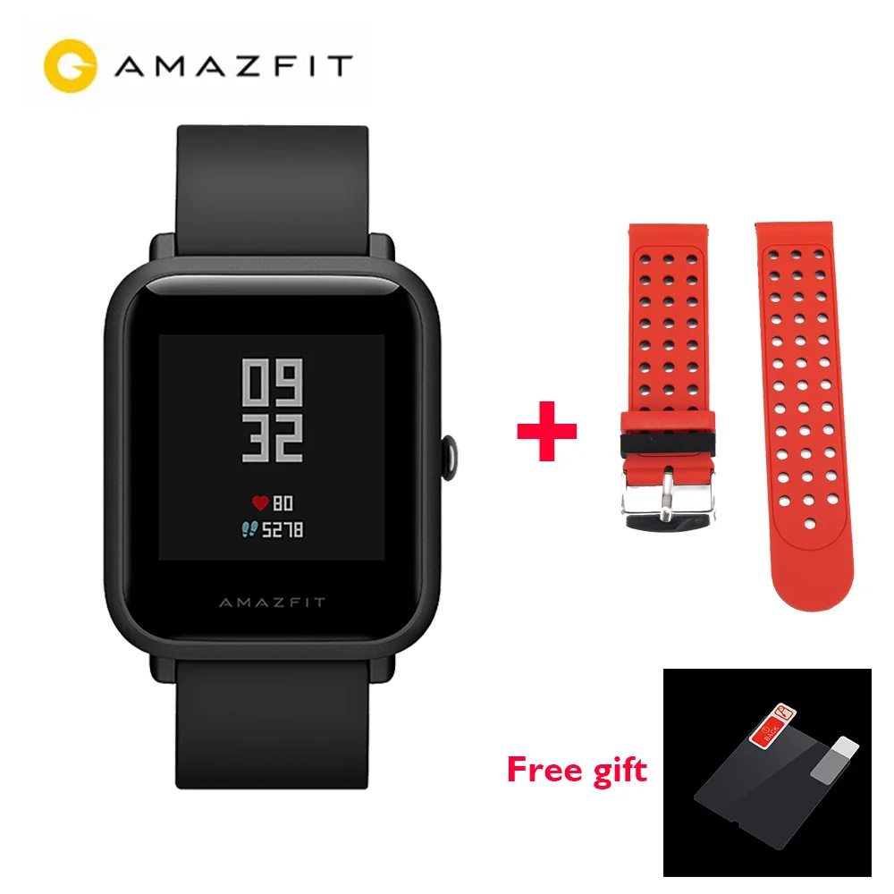 add red strap Английская версия Huami AMAZFIT Bip Lite Смарт часы 45 дней в режиме ожидания 3ATM водонепроницаемый трекер здоровья Умные часы для мужчин и женщин - Цвет: add red strap