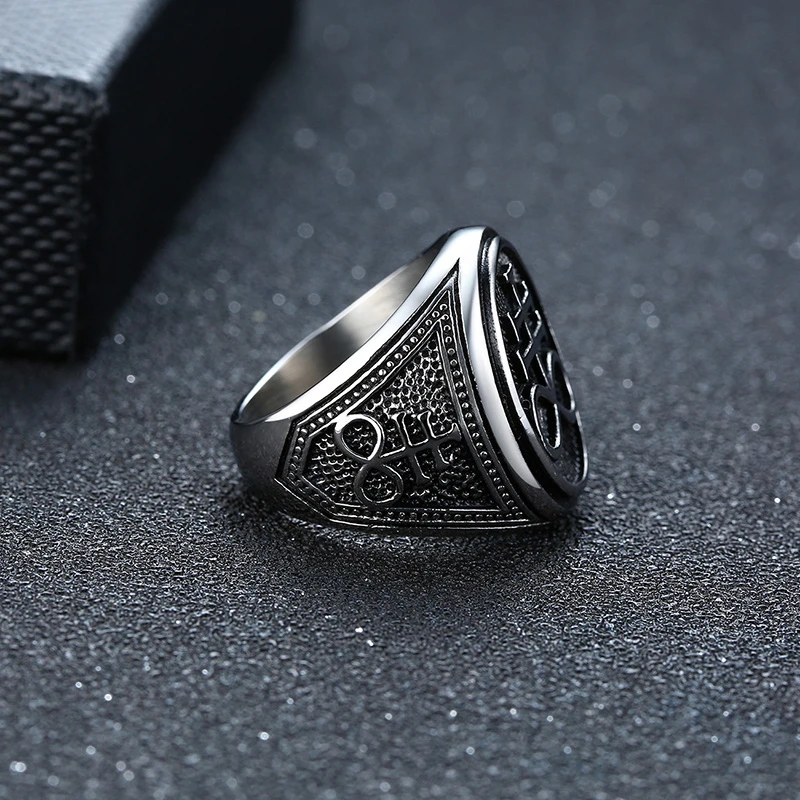 Vnox Sigil of Lucifer Devil Seal of Satan Stamp Ring for Men
