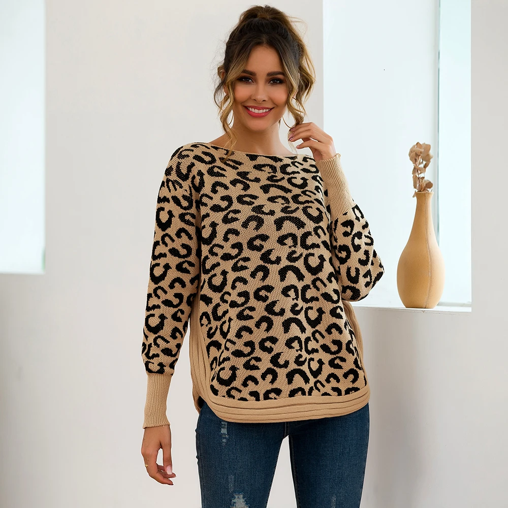 

New Fashion Autumn Winter Women Leopard Pullovers Round Neck Full Sleeve Knitted Sweater Ladies Casual Loose Tops Pull Femme