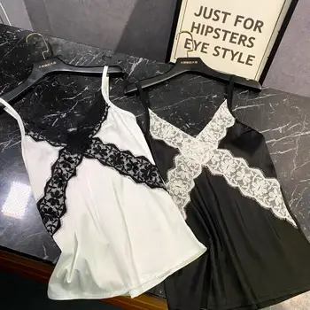 

New spring and summer 2020 celebrity sexy lace crossover design mercerized silk pajamas inside condole belt vest