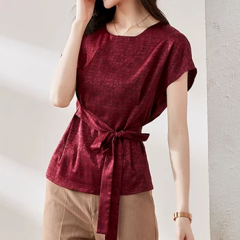 

2020 Summer Bow Tie Women Solid Blouse Batwing Sleeve Formal Bow Plus Size Tops Wine Red Green Fashion Tops Womens Clothes