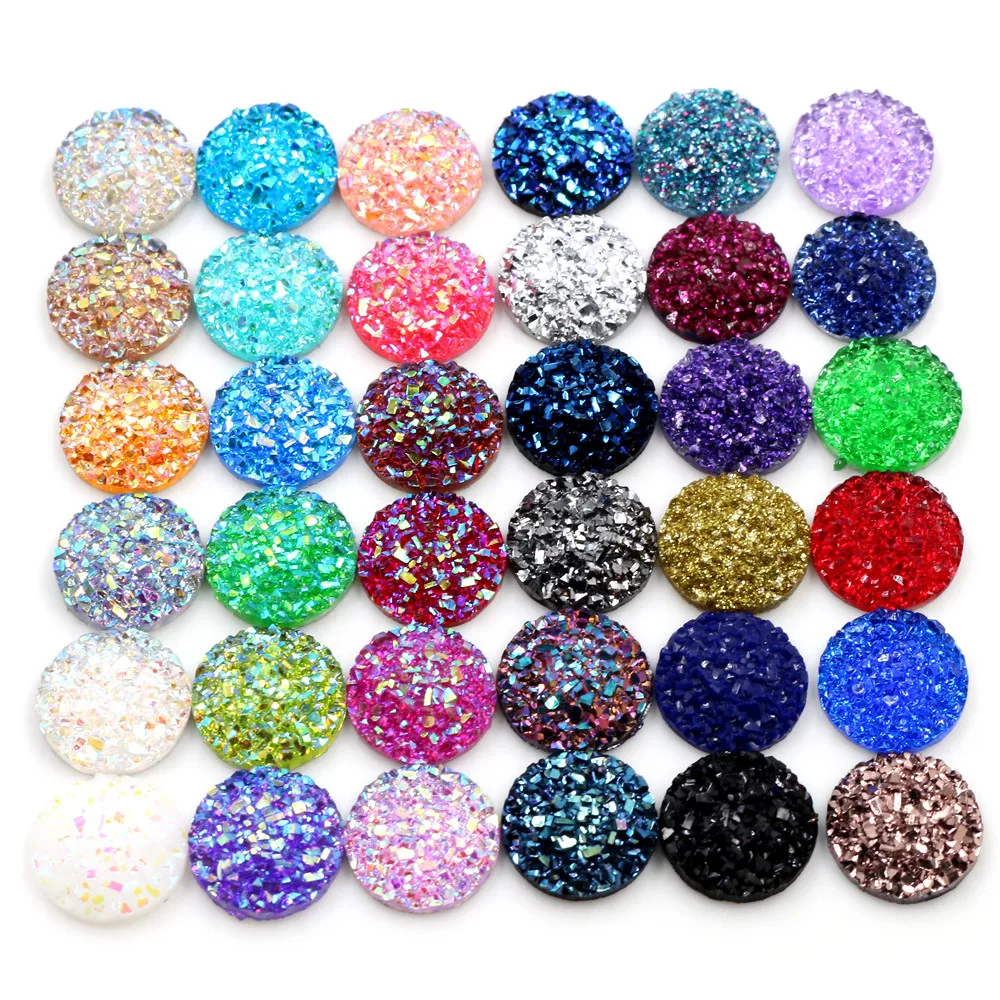 Moda 40 pçs 8mm 10mm 12mm mix cores druzy pedra natural convexo plana volta resina cabochons acessórios jóias suprimentos