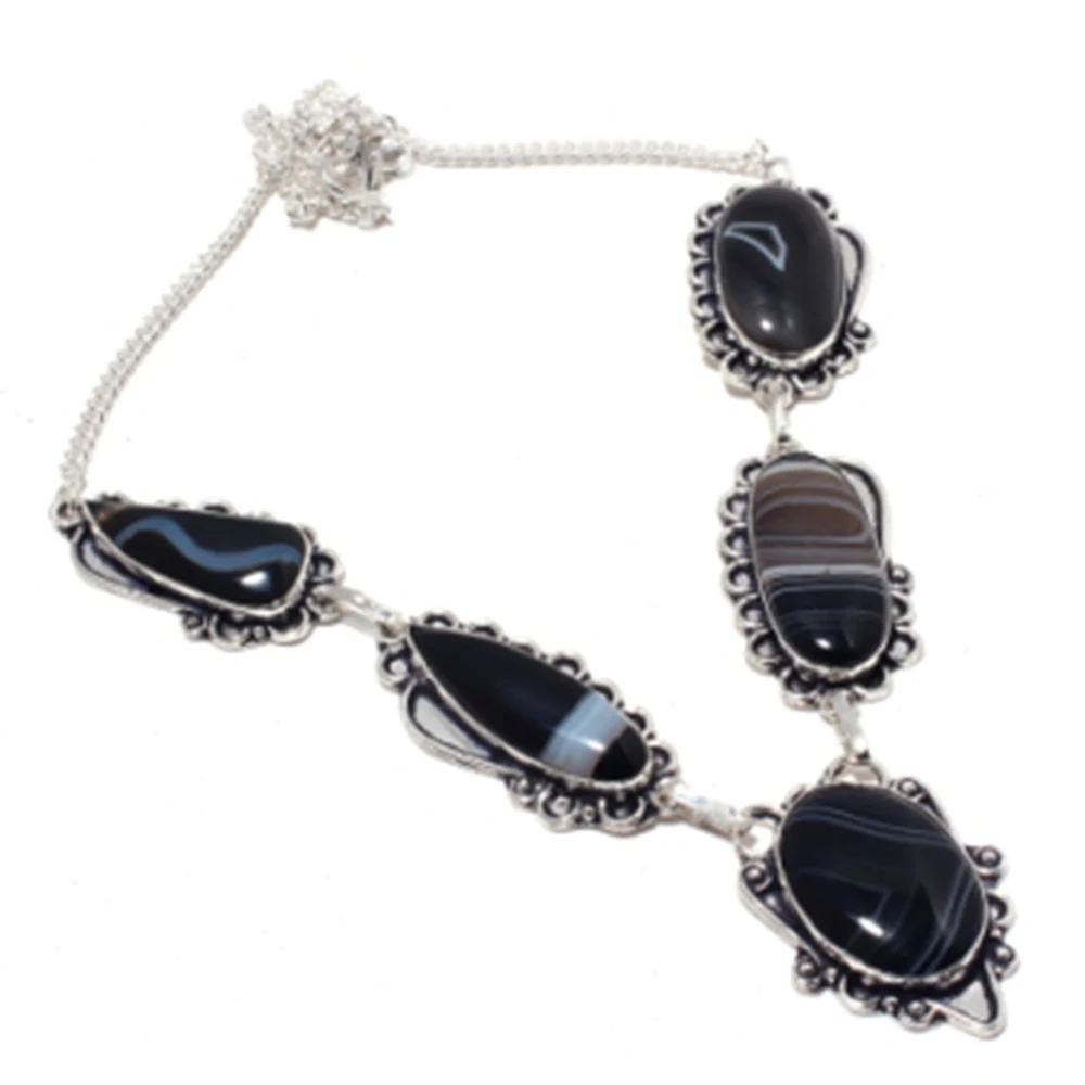 

Botswana Agates Necklace Silver Overlay over Copper, 54.2 cm ,N4428
