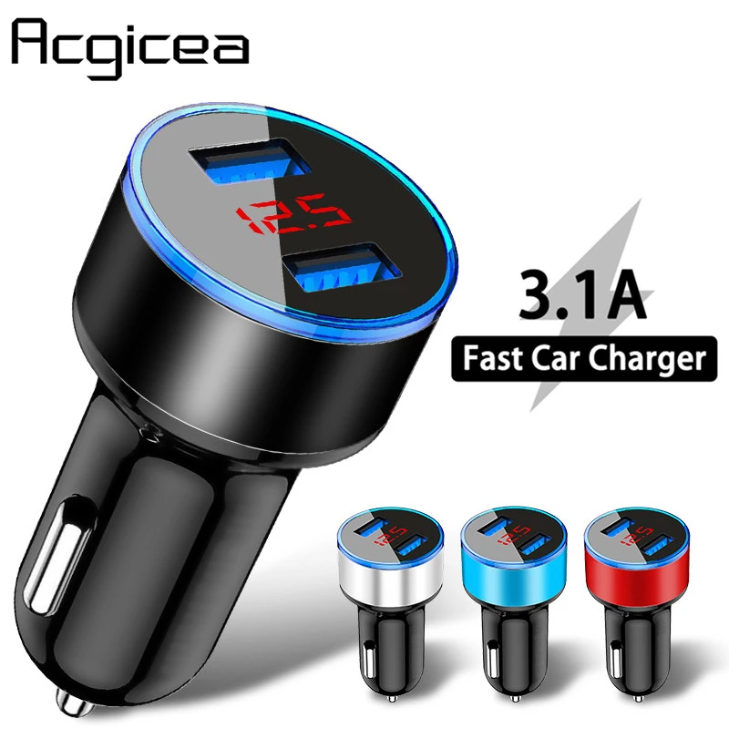 

Universal Dual USB Car Charger 5V 3.1A Mini Charger Fast Charging With LED for Mobile Phone Smart phone Xiaomi Samsung iPhone X