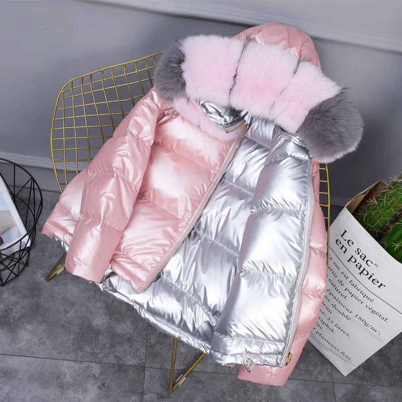 Зимняя двойная Женская куртка белые пуховики на утином пуху Женское пальто