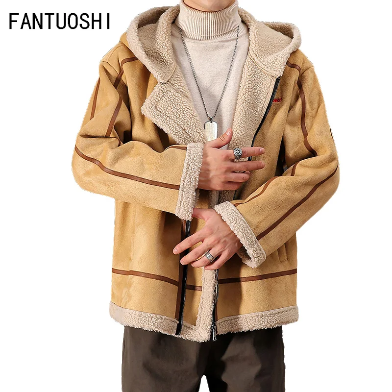 

Winter Jacket Men Brand Clothing Fashion Casual Loose Thick Warm Lamb cashmere Mens Coats Hooded Overcoats Parka men size 5XL
