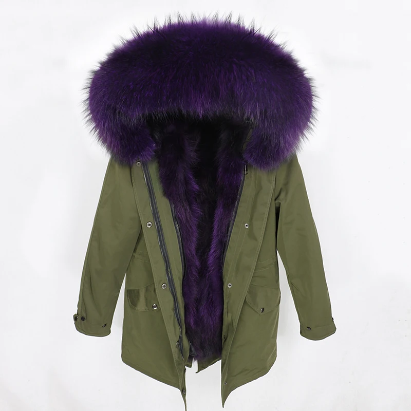 green purple Водонепроницаемая парка OFTBUY, пальто с натуральным мехом, зимняя куртка для женщин, воротник из натурального меха енота, подкладка из лисьего меха, теплая плотная уличная одежда - Цвет: green purple