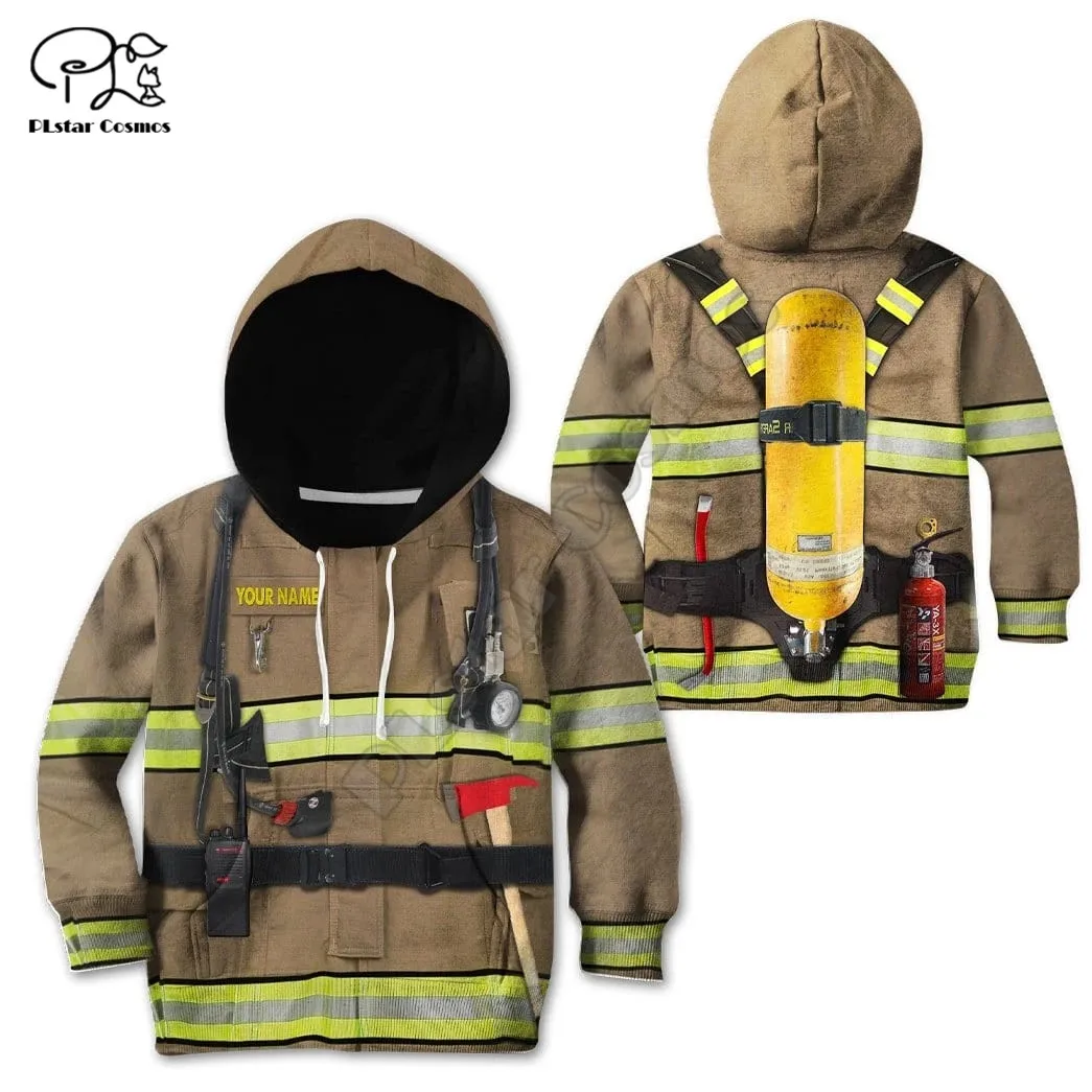 

Firefighter Customize your name 3d printed Hoodies kids Pullover Sweatshirt jacket t shirts Halloween Cosplay boy girl DIY