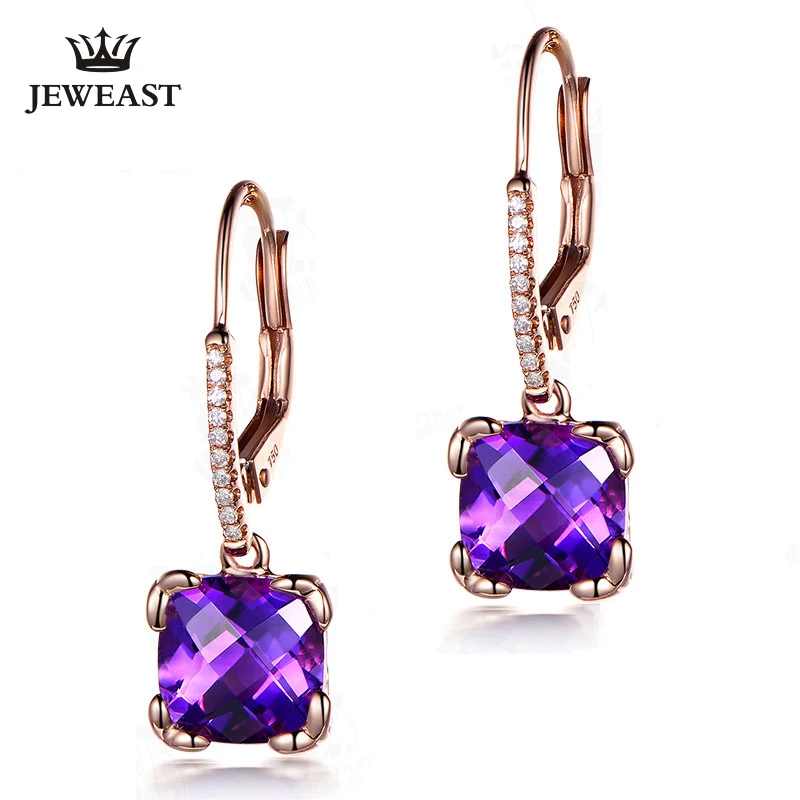 

ML Natural amethyst 18K Pure Gold Earring Real AU 750 Solid Gold Earrings Diamond Trendy Fine Jewelry Hot Sell New 2023