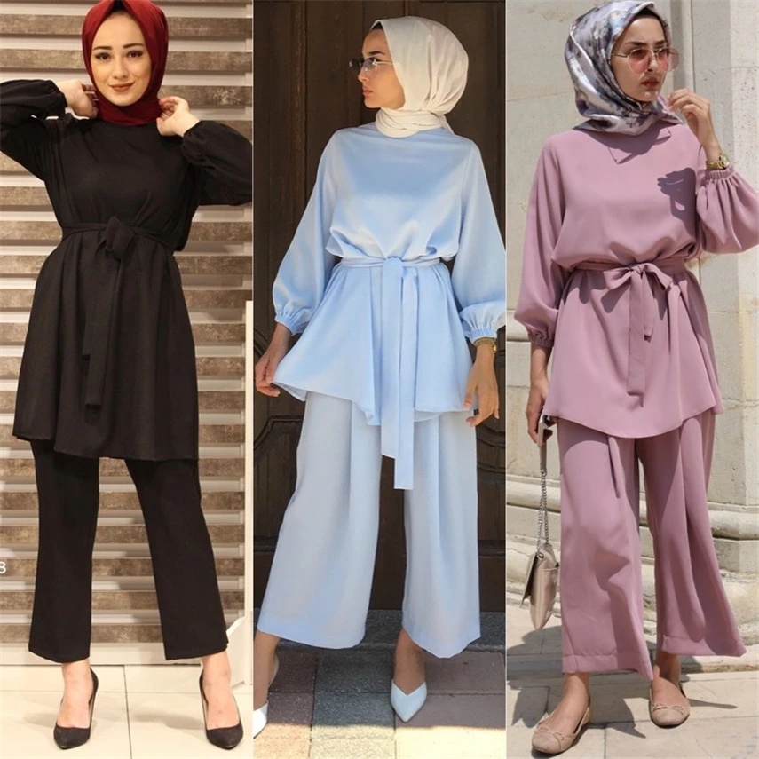 Precio Especial Eid Mubarak-conjuntos musulmanes de moda, moda Abaya, ramam, Dubai, Turquía, Arabia Saudita, Karftan, ropa islámica, pantalón 0LdJl1eDXnE