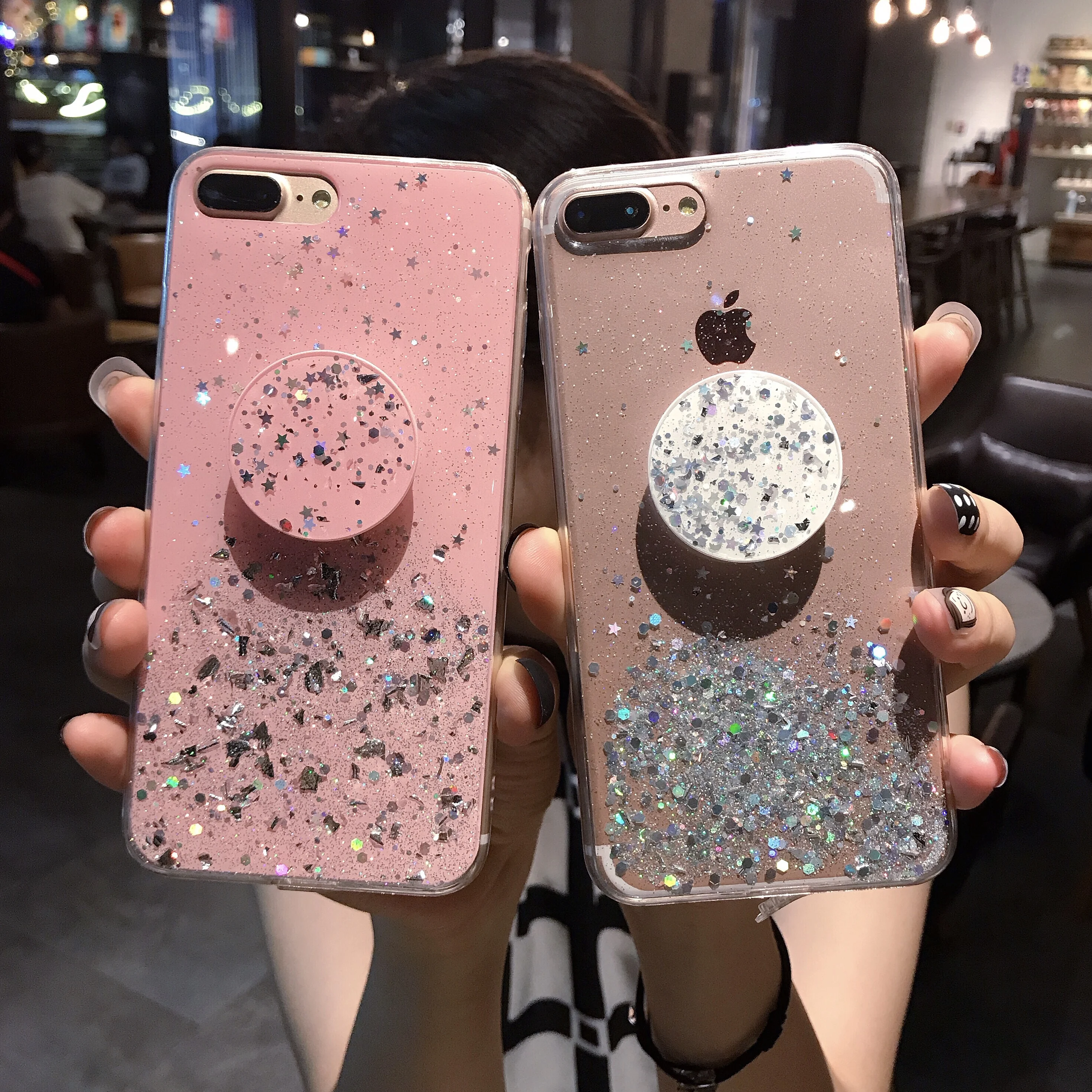 Bling Sequins Glitter ring holder silicone phone case For iphone 6 6S 7 8 Plus X XS 11 Pro MAX XR Back Cover With Glass Film |
