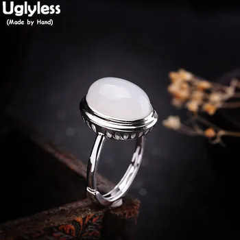 

Uglyless Minimalist Oval Jade Rings for Women Elegant Party Dress Open Ring Solid 925 Sterling Silver Gemstone Fine Jewelry R915