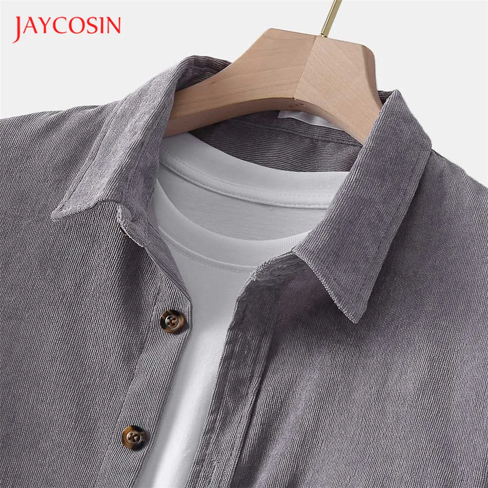 Joycosin, осенне-зимняя мужская рубашка, повседневная мужская одежда, однотонная Вельветовая рубашка с длинным рукавом и воротником с лацканами, мужская рубашка с карманами, уличные Топы
