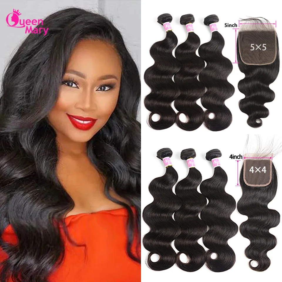 Economici Pacchi Dei Capelli peruviana con Chiusura Dell onda Del Corpo Bundle con Chiusura 3 Bundles con Chiusura queen Mary Non Remy Umani di 100% capelli