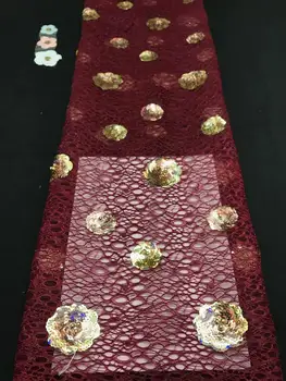 

New French Nigerian sequins wine red net lace,African tulle mesh Sequence lace fabric high quality for wedding dress 5yards/lot
