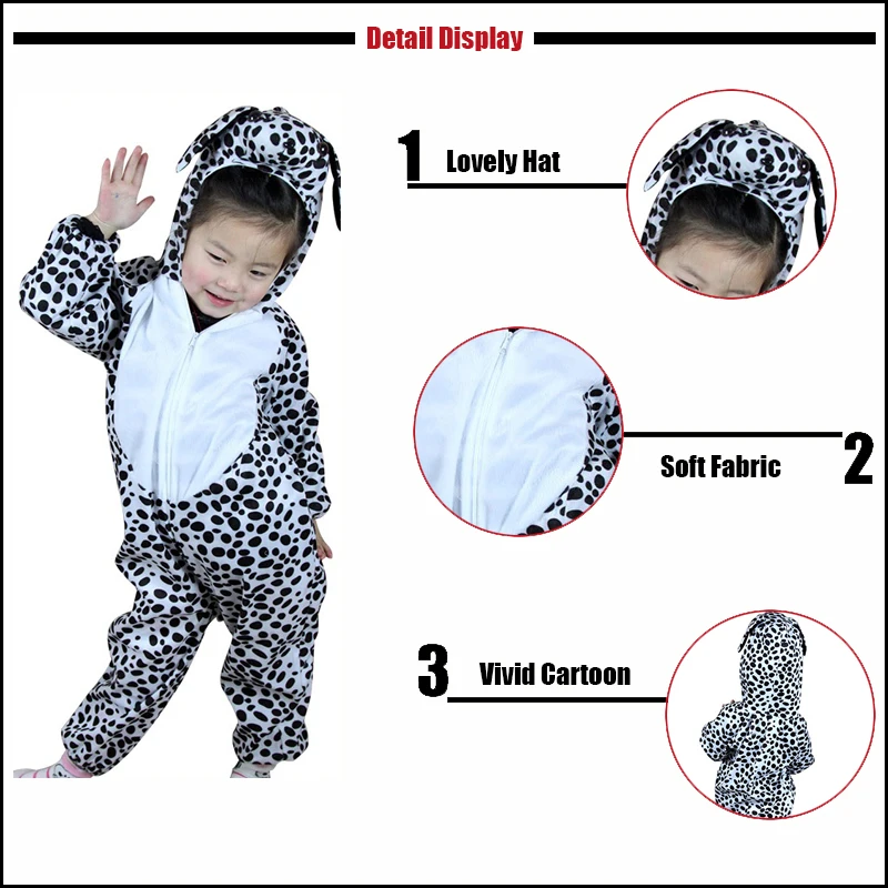 Kids Cartoon Animals Dots Dogs Costumes Boy Girl Halloween Cosplay Costume Anime Disfraces Dress Up Role Play Jumpsuit Clothes