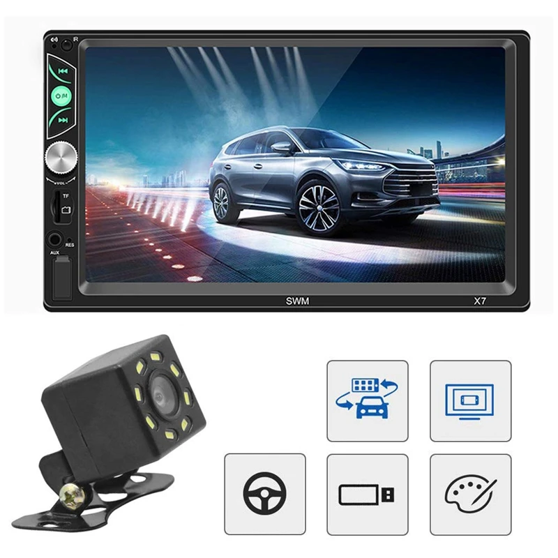2 Din Автомобильный мультимедийный Радио 7 дюймов HD Автомобильный Bluetooth MP5 плеер-автомобильный стерео с резервной камерой поддержка зеркального соединения рулевого колеса