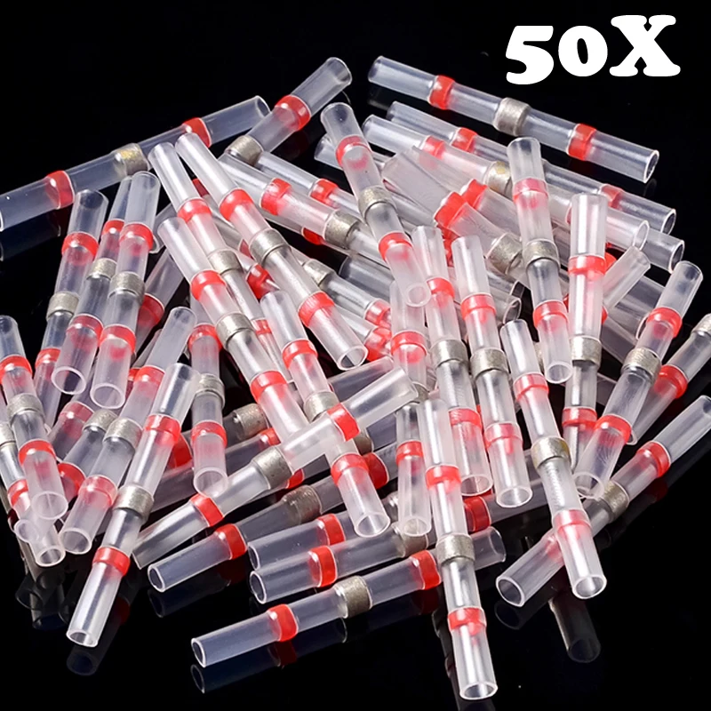 50PCS Solder Seal Wire Connectors Waterproof Heat Shrink Butt Connectors Electrical Wire Terminals Insulated Butt Splices