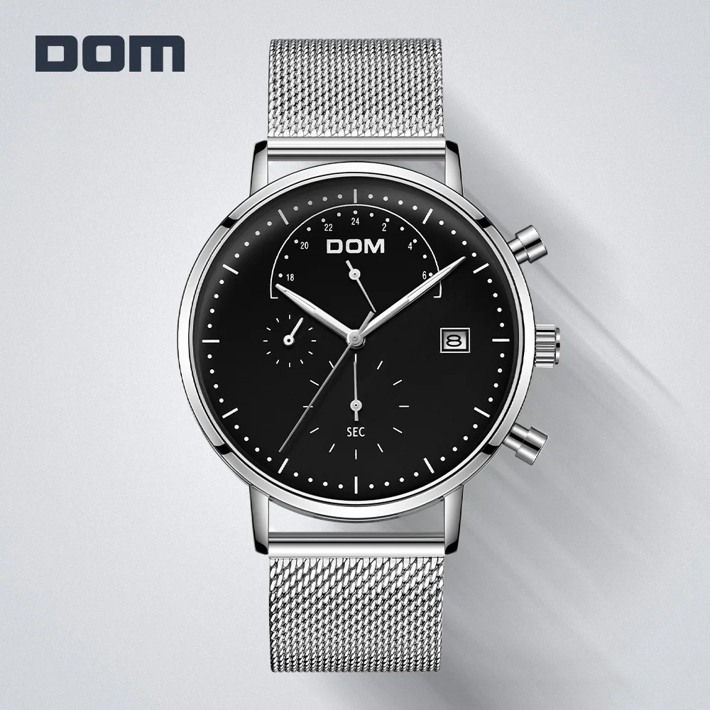 DOM Топ Элитный бренд Для мужчин наручные часы кварцевые мужские плaтьe