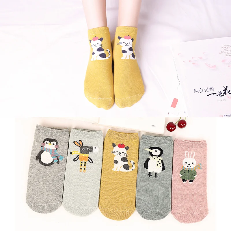 

5 Pairs Women Cute Sock Harajuku Animal Cartoon Lovely For Women Cotton Socks Meias Kawaii Frilly Socks Ladies Female Size35-42