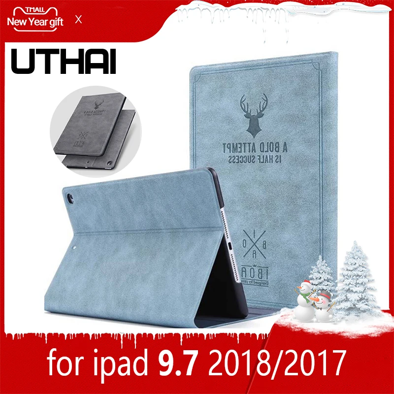 

UTHAI E031 for iPad 9.7 2018/2017 case drop-resistant cooling dormant tablet PC case PU + environmental protection PC case
