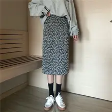 Осенняя Женская офисная юбка, уличная тонкая юбка с высокой талией, тонкая юбка с леопардовым принтом, Новинка