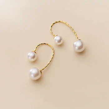 

Real 925 Sterling Silver Pearl Dangle Earrings Elegant Double Pearls Earrings Jewelry f or Wedding Party Anniversary Birthday