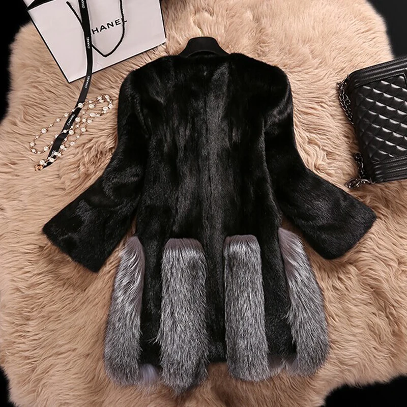 

Winter High Quality Faux Mink Fur Jacket Womens Splice Fox Fur Coat Female Warm Thick Fur Coat Plus Size Plush Coats Outerwear