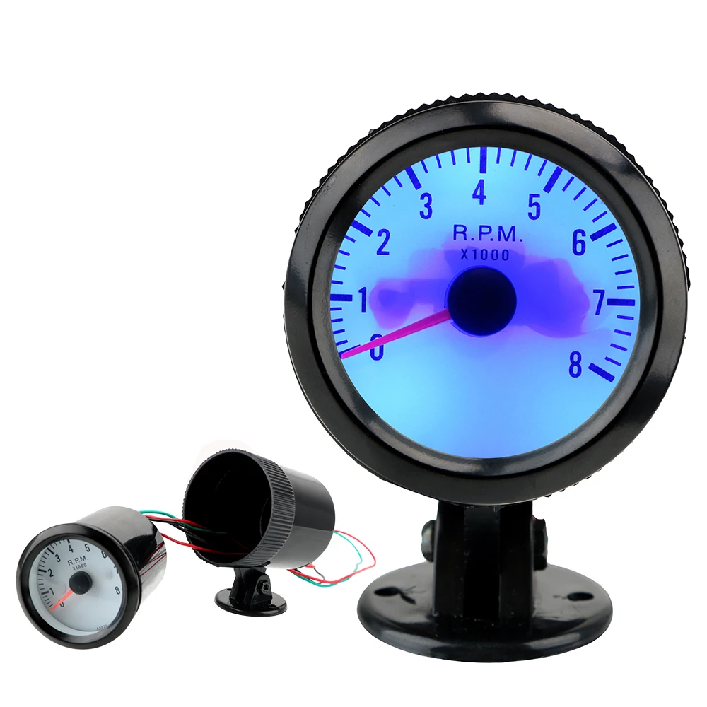 Pointer Tacho Gauge Blue Led Universal Car Tachometer Digital Display Tach  Gauge Meter 0~8000rpm 12v