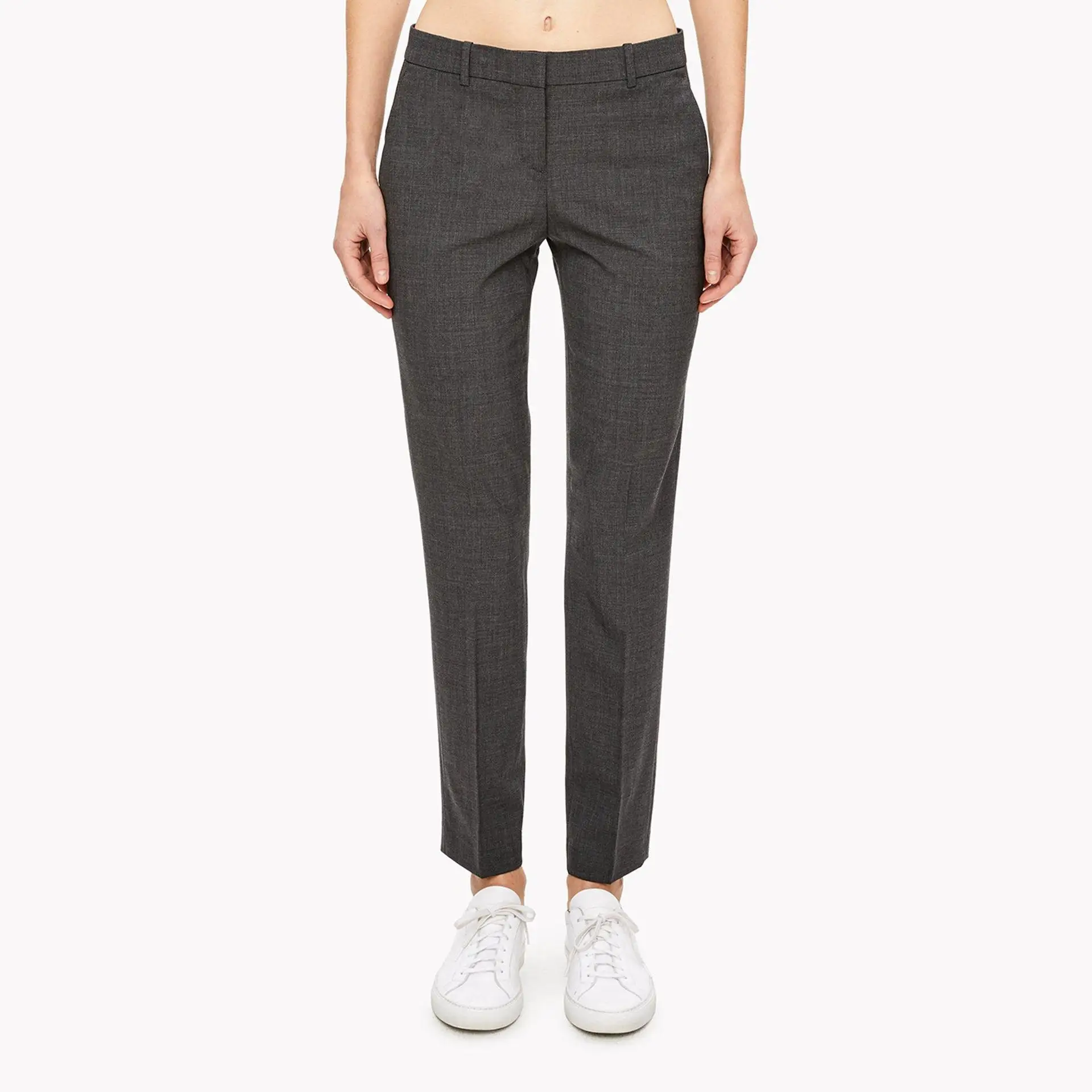 

Women High Waist Woolen Pants Lady Casual Solid Color Pockets Trousers
