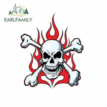 EARLFAMILY 13cm x 13cm for Lethal Threat Flame Skull Cross Bones Funny Car Stickers RV VAN DIY Fine Decal Car Accessories