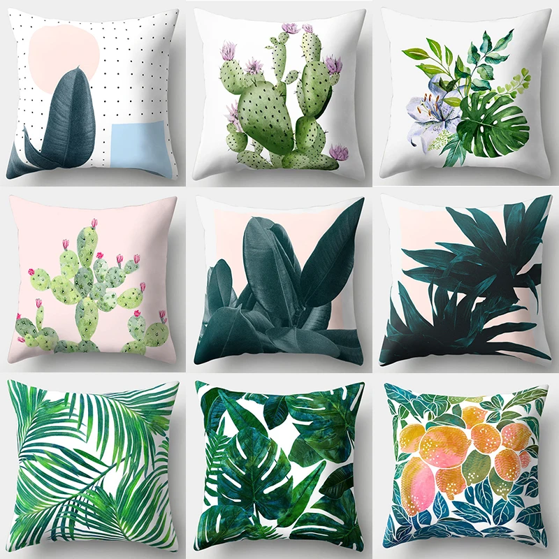 

Tropical Plant Sofa Cushion Pillowcase Cactus Leaf Home Decoration Throw Pillows Single-sided Printing Cushion Cover 45X45CM