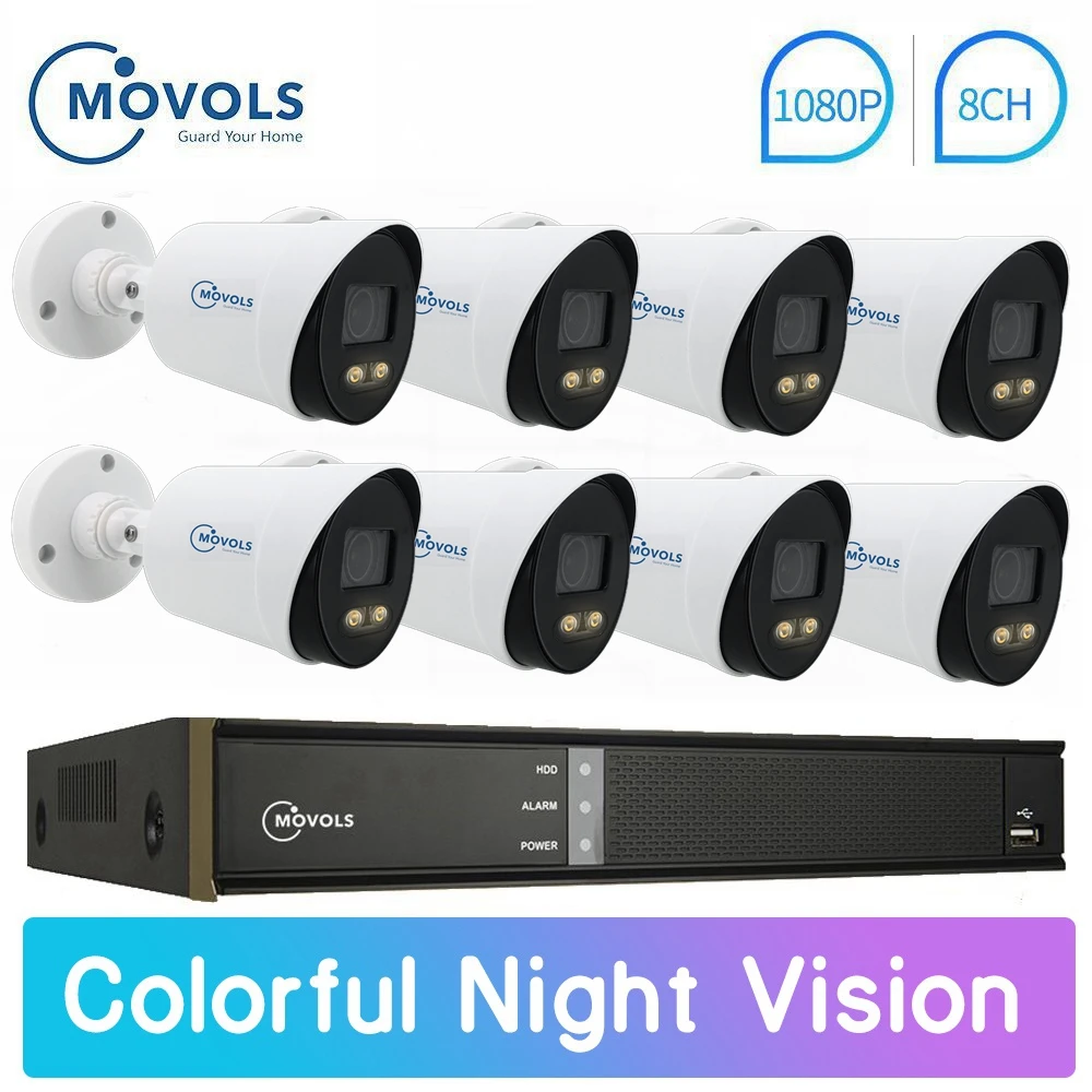  Movols 1080P Colorful Night Vision CCTV Kit Outdoor Waterproof Video Surveillance System 8CH DVR 8P - 4.00007E+12